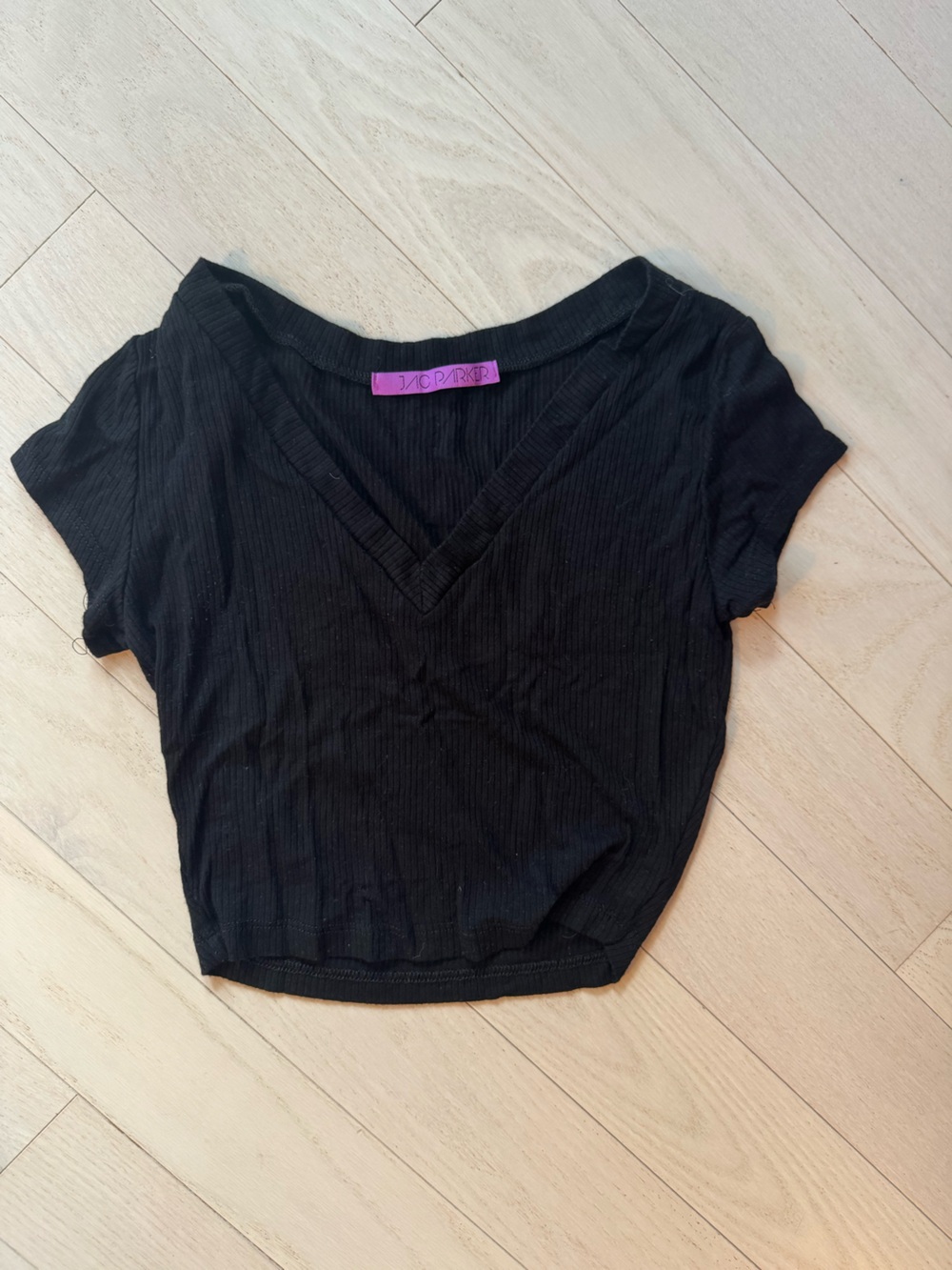 Black Ribbed V-Neck Top